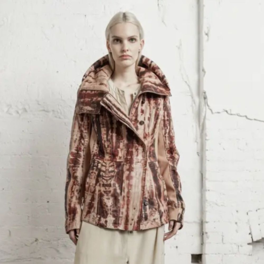 Nicholas K Revised Brock Leather Jacket Bronze Tie Dye Size X Small
